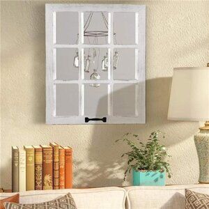 Decorative Wall Mirror-Distressed Wood Windowpane Mirror- Farmhouse Mirrors